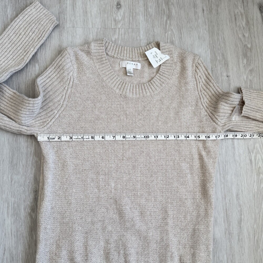 KENAR Sweater Angora Rabbit Hair Blend Women's L Oatmeal Beige Soft Pullover NWT - Picture 8 of 9